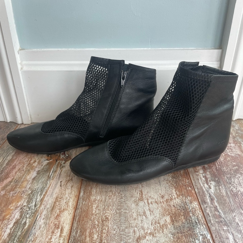 Arche Mesh Leather Black Ankle Boots Size 38